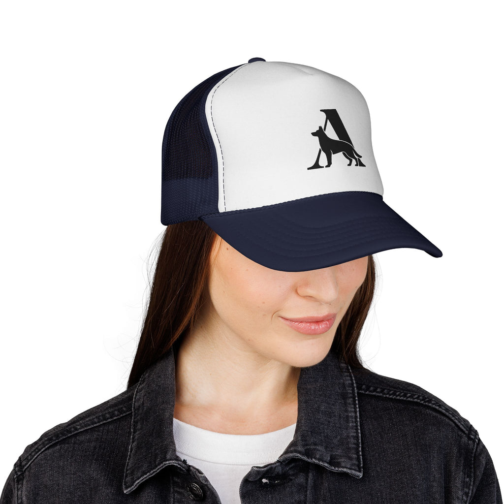 Aus Der Asche Trucker Hat with German Shepherd Silhouette — Dog Lover Cap
